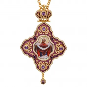 Panagia №233 / cubic zirconia decal, enamel / gilding / Protection Mother of God