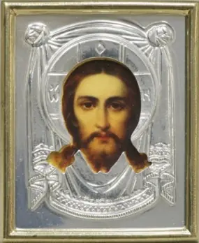Icon in plastic frame 4×5 metallised riza cover Saviour Not Made by Hands