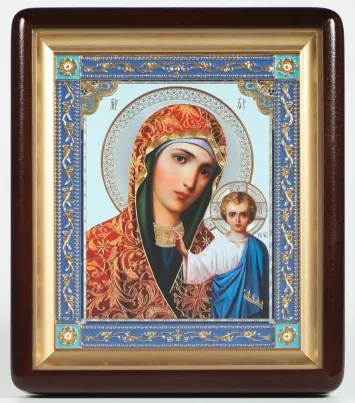ხატი კიოტში 18×24 ფიგურული, ორმაგი ტვიფრი, მოოქროვილი ჩარჩო, მინანქარი ყაზანის ღვთისმშობელი 22
