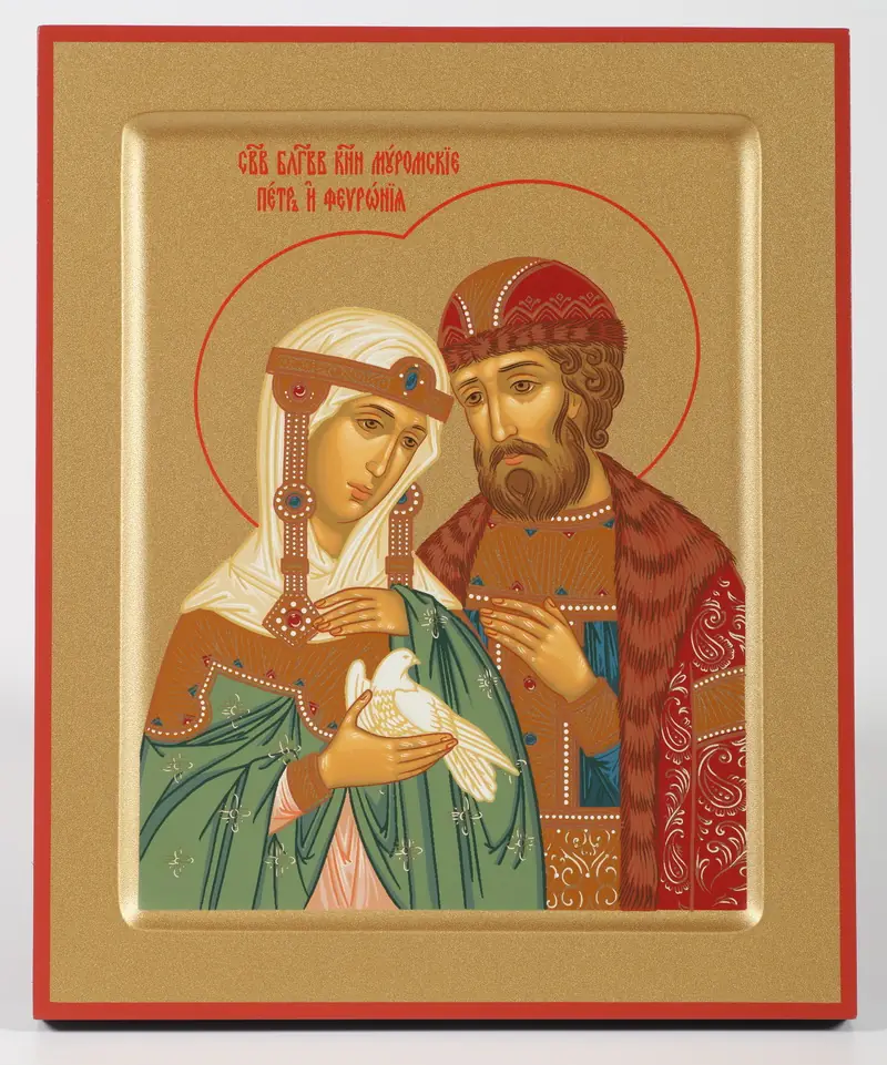 Icon on wood 18×24 rolled, recessed field, packaging Peter and Fevronia