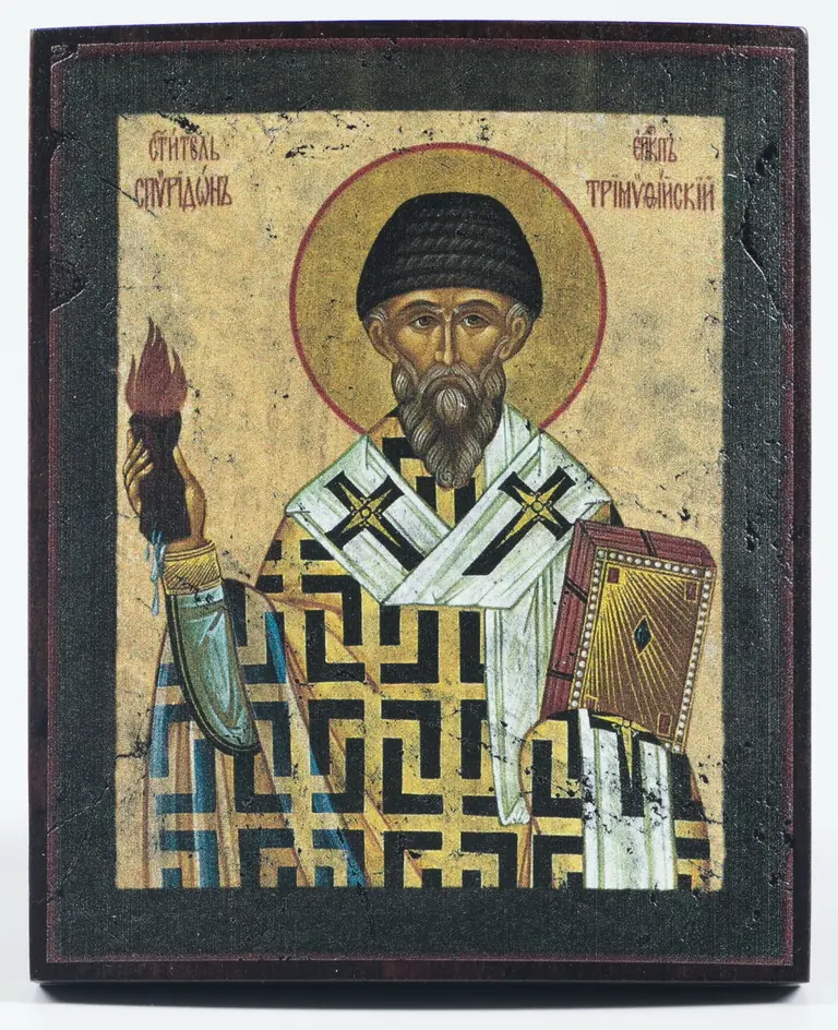 Икона на дереве 9х11 лак Спиридон Тримифунтский