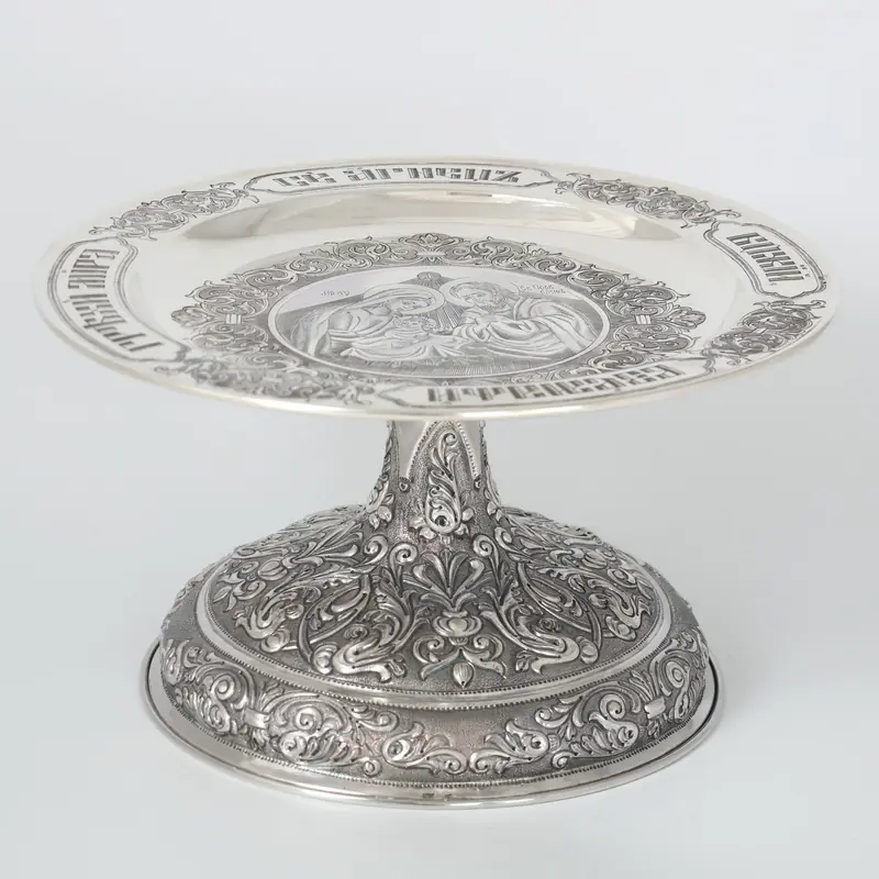 Paten with paten stand hand engraving, chasing / Ø 240 mm-chalice 0,75 l “№4” / silver