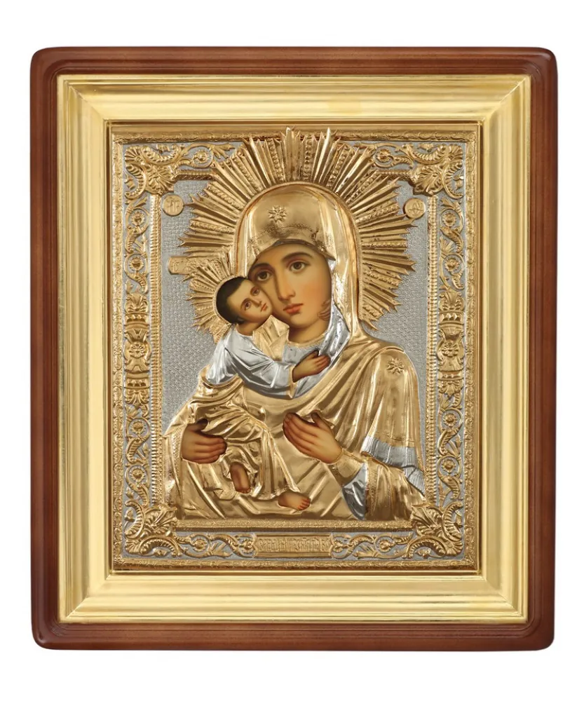Painted icon in icon case 50×60 oil, riza cover №214 icon case №1 Vladimir Mother of God