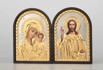 Икона в пластмассовой рамке Складень 9х12 двойной арочный риза №2 Спаситель-Казанская БМ