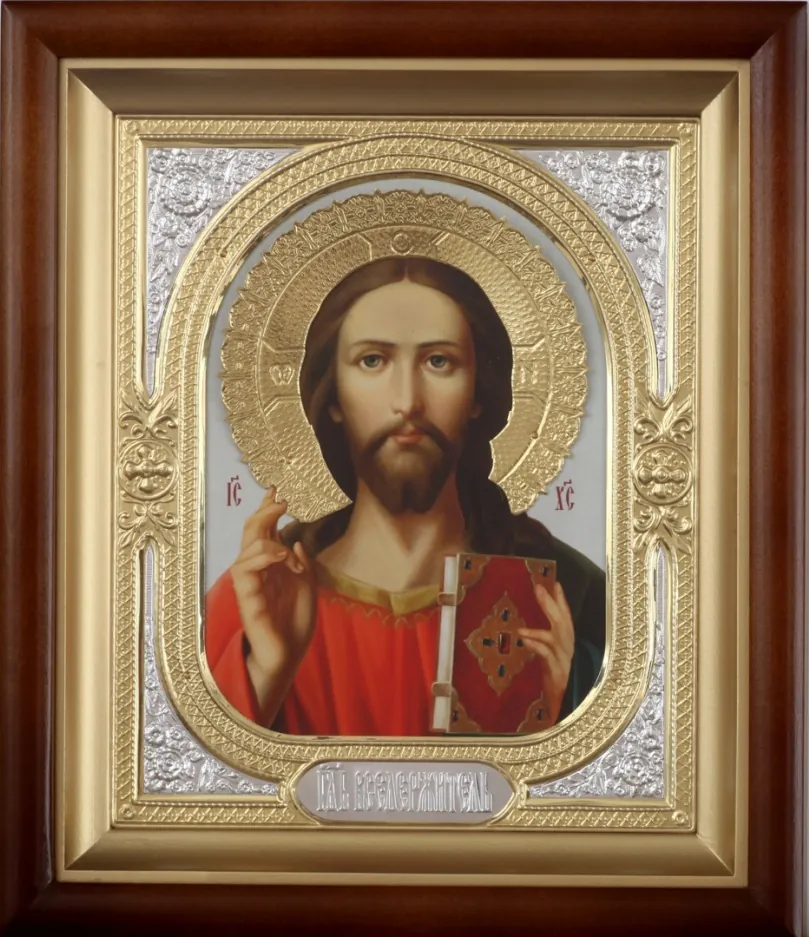 Icon in icon case 18×24 complex, photo, halo crown, riza frame №1 of the Saviour