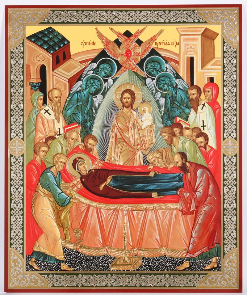 Icon on hardboard №1 18×24 double embossing Dormition of the Theotokos
