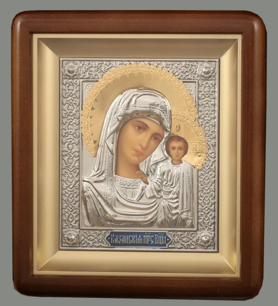 ხატი კიოტში 11×13 ფიგურული, ტემპერა, მოჭედილობა, ნიკელი, მინანქარი ყაზანის ღვთისმშობელი 1