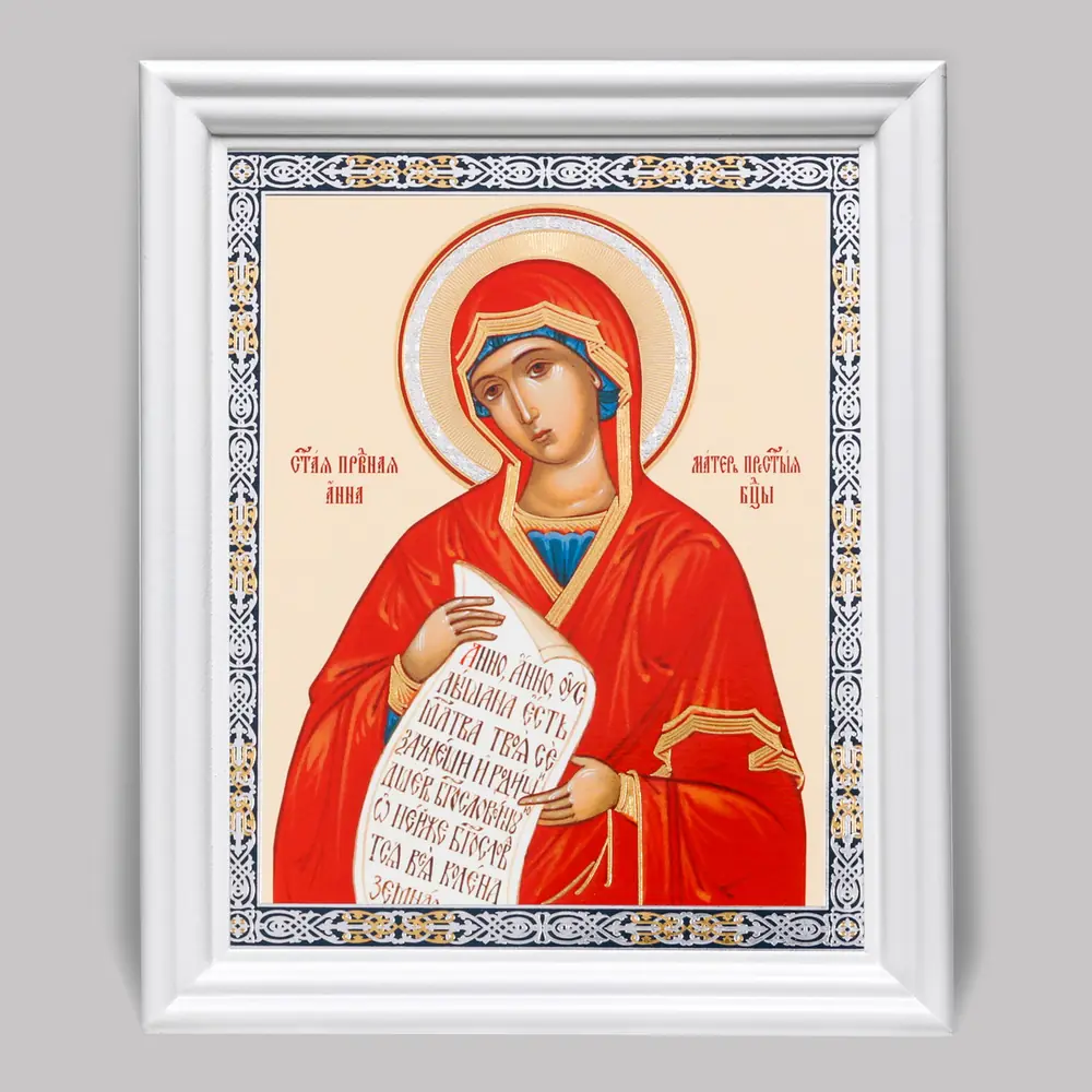 Icon in wooden frame №3 11×13 (white) double embossing Anna the Righteous, mother of the Most Holy Theotokos (2)