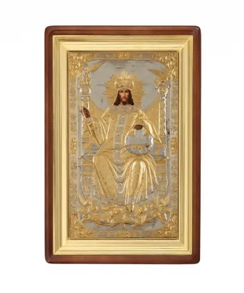 Painted icon in icon case 75×130 oil, riza cover №181, icon case №1 Saviour on throne