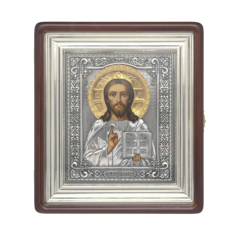ფერწერული ხატი კიოტში 18×24 ზეთი, მოჭედილობა №242, გაშავებული მოვერცხლვა, კიოტი №1 მაცხოვარი