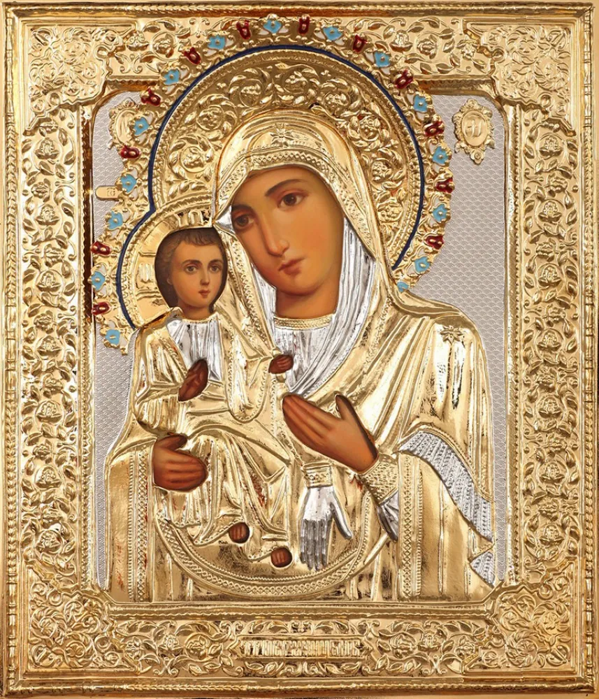 ღვთისმშობლის ფერწერული ხატი «სამხელა» 24×30, ზეთი, მოჭედილობა №27, მინანქარი, მოოქროვება