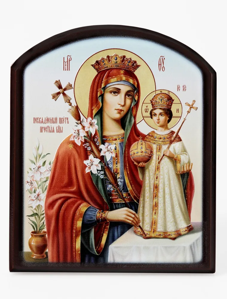Icon on board 10×12 3D print, arched, varnish Unfading Flower 2
