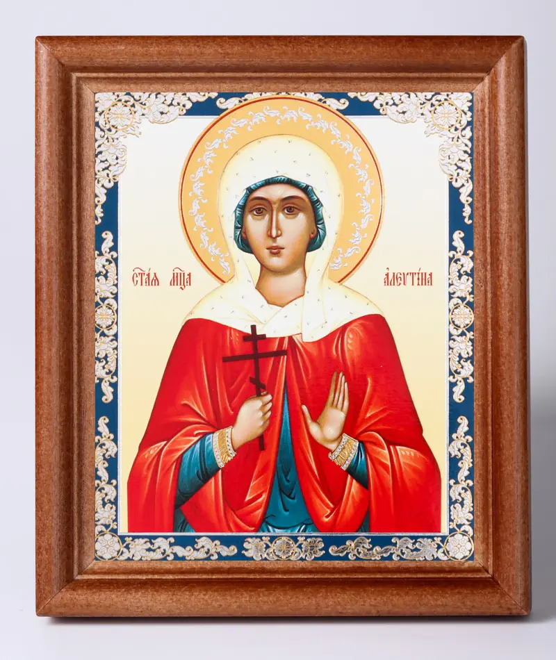 Икона в деревянной рамке №1 11х13 двойное тиснение Алевтина Кесарийская, мц. (3)