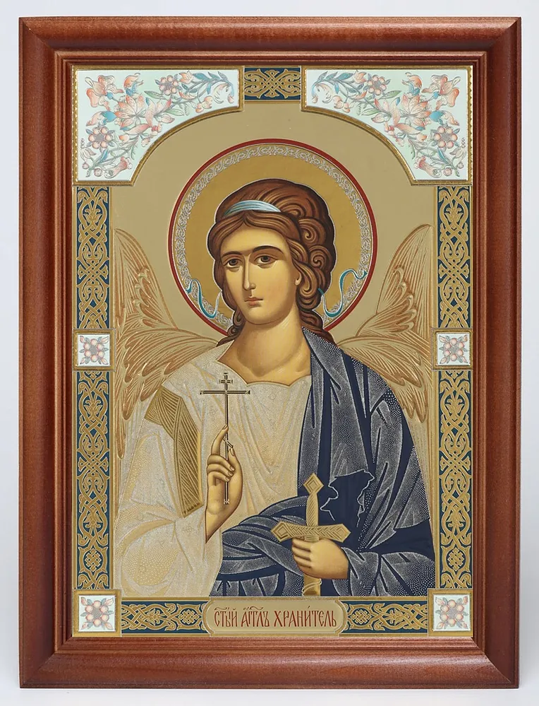 Icon in wooden frame 24×30 blind embossing (without glass) Guardian Angel (half-length) №3