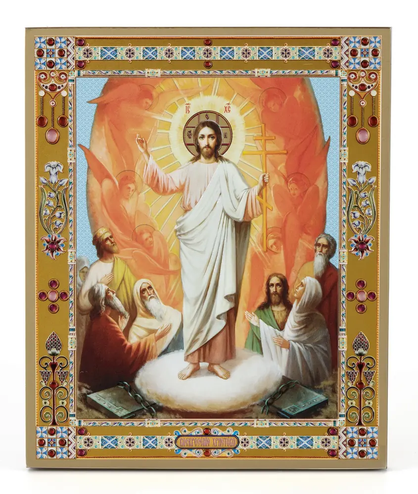Icon on board 18×24 gilded finish, 3D print, varnish Resurrection of Christ
