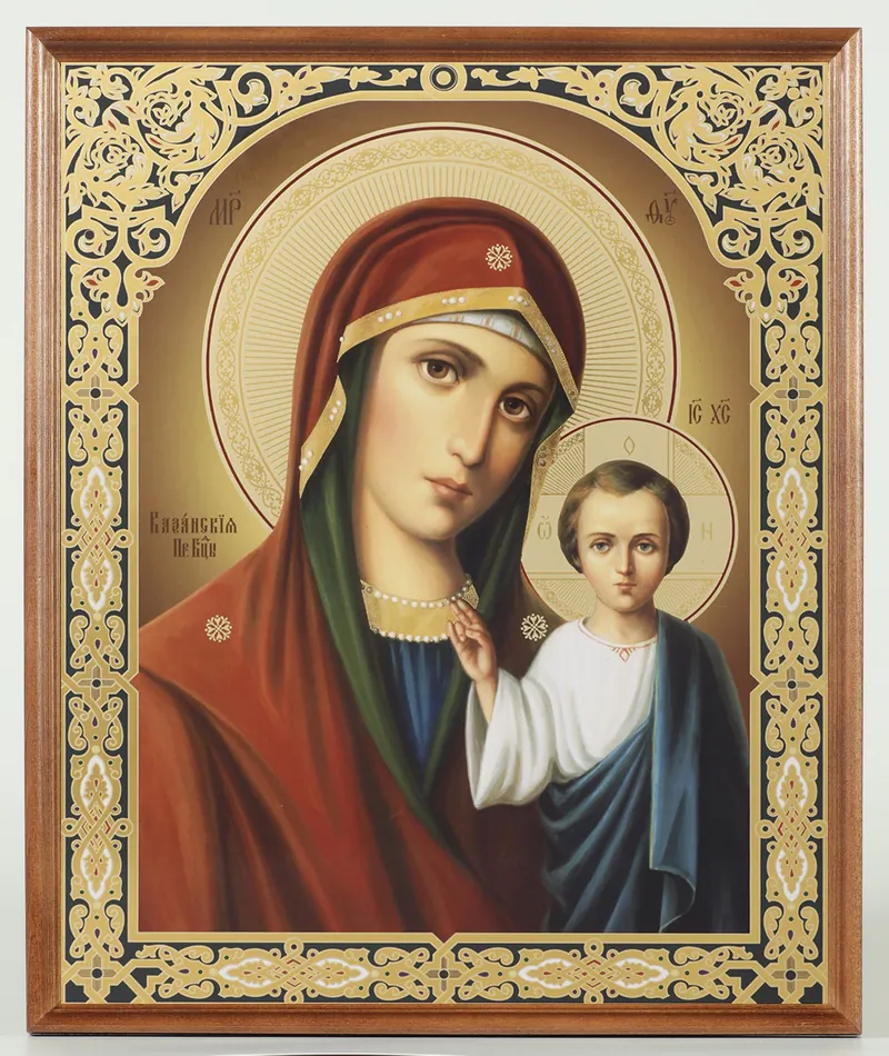 Икона в деревянной рамке №1 30х40 двойное тиснение, упаковка Казанская БМ 30