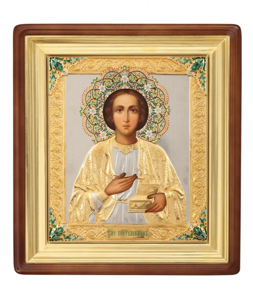 ფერწერული ხატი კიოტში 26×30 ზეთი, მოჭედილობა №222, მინანქარი, კიოტი №1 პანტელეიმონი