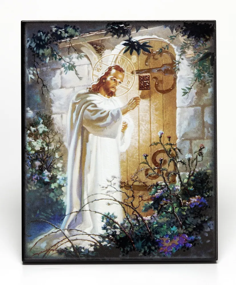 Icon on board 13×15 3D print, varnish Saviour knocking in Door