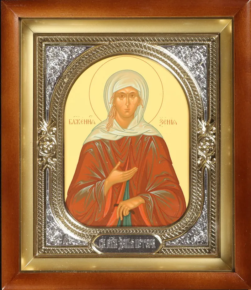 Icon in icon case 18×24 complex, tempera, riza frame №1 Xenia of St Petersburg