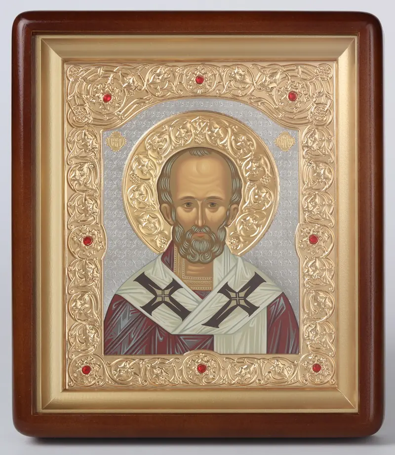 ხატი კიოტში 18×24 ფიგურული, ტემპერა, მოცულობითი მოჭედილობა, მოოქროვება, მონიკელებული, ცატის გარეშე ნიკოლოზ საკვირველთმოქმედი