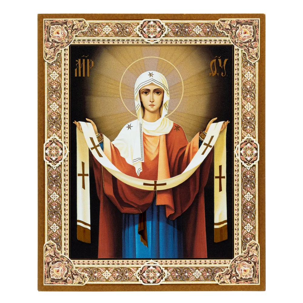 Icon on board 13×15 gilded finish, 3D print, varnish Protection Mother of God 4