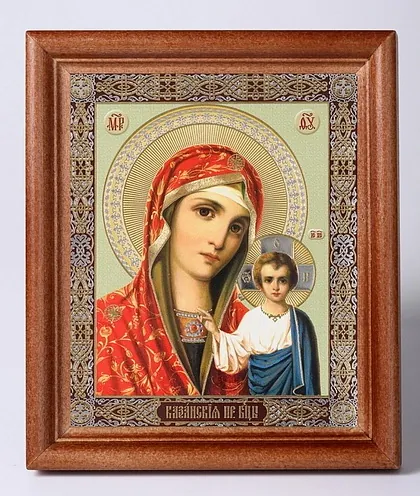 Икона в деревянной рамке №1 11х13 двойное тиснение Казанская БМ 31