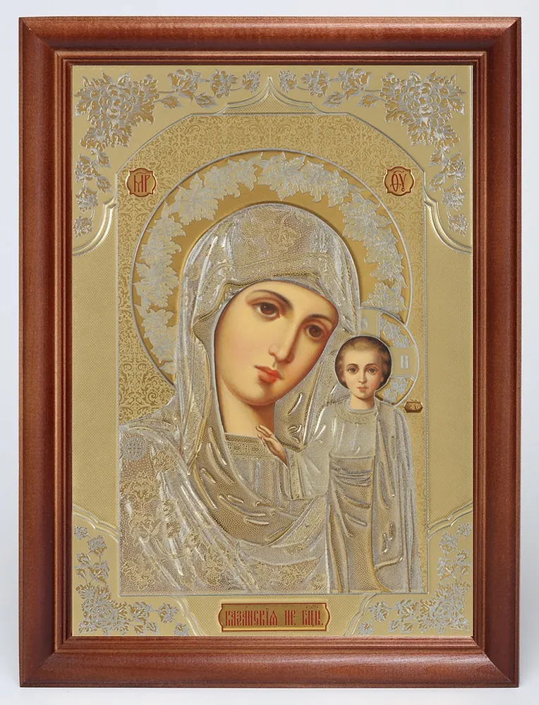 Icon in wooden frame 24×30 blind embossing (without glass) Kazan Mother of God 2