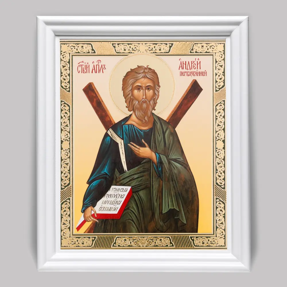 Icon in wooden frame №3 11×13 (white) double embossing Andrew the First-Called 4
