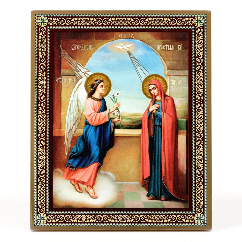 Icon on board 18×24 gilded finish, 3D print, varnish Annunciation 4