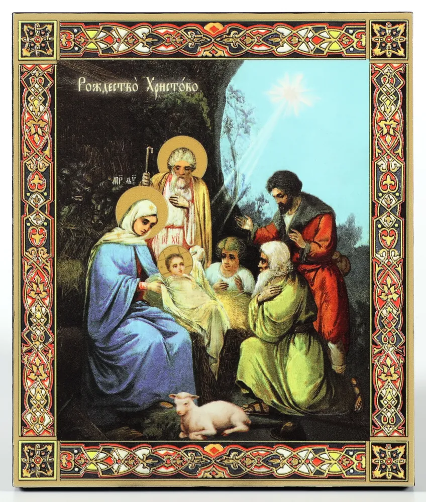 Icon on board 22×26 3D print, varnish Nativity of Christ