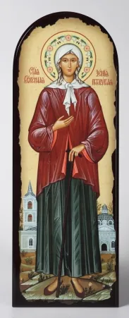 Icon on MDF 18×50 arched, 3D print, varnish Xenia of St Petersburg