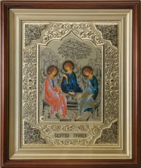 ხატი კიოტში 24×30 რთული, რელიეფური ტვიფრი, სამება (რუბლიოვის)