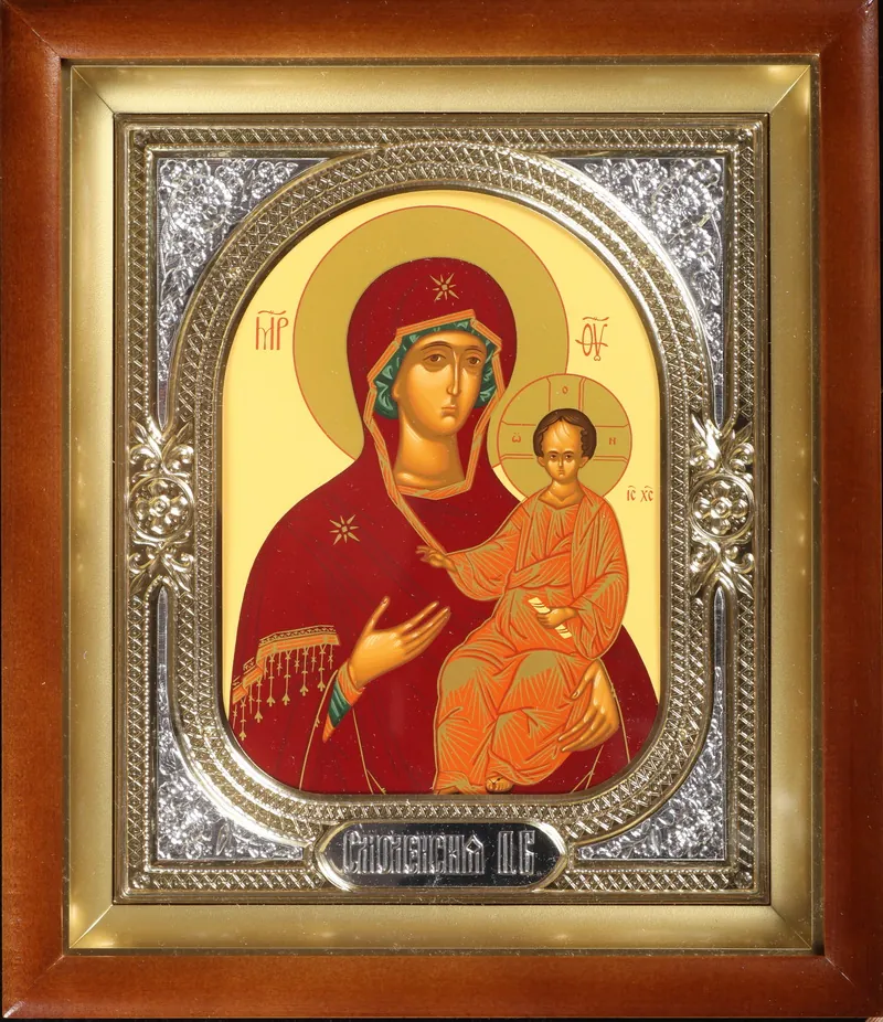 Icon in icon case 18×24 complex, tempera, riza frame №1 Smolensk Mother of God