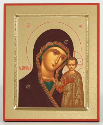 Icon on wood 18×24 rolled №8, recessed field, packaging Kazan Mother of God