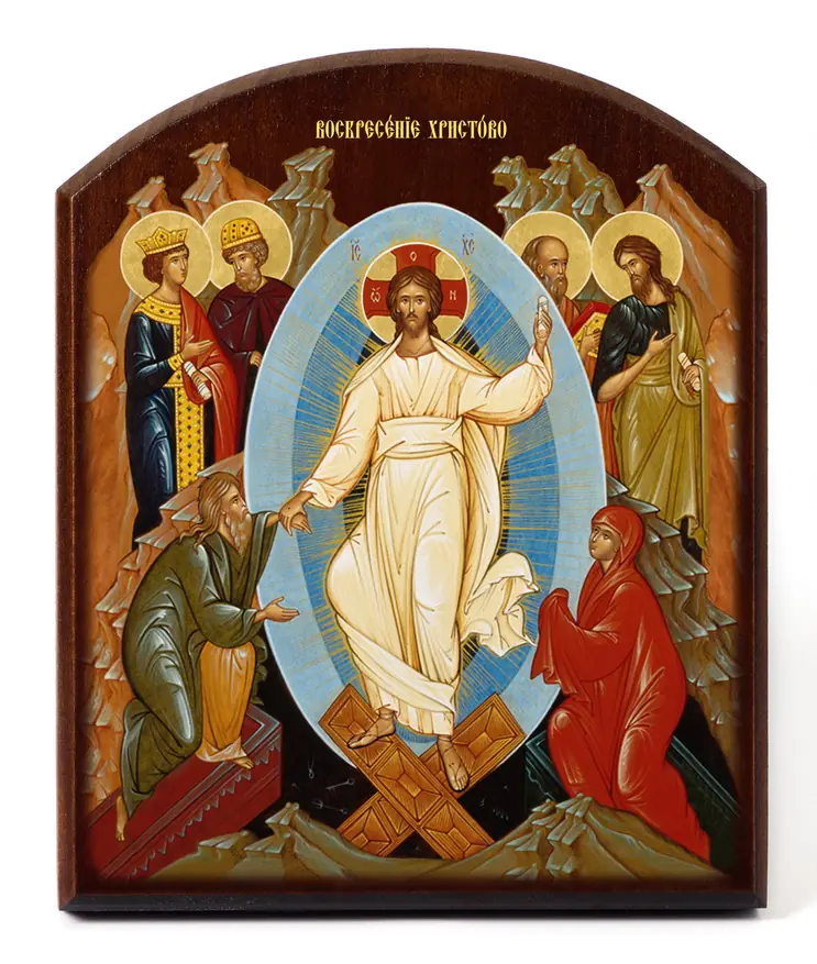 Icon on board 10×12 3D print, arched, varnish Resurrection of Christ 3
