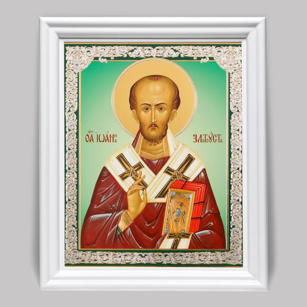 Icon in wooden frame №3 11×13 (white) double embossing John Chrysostom 3