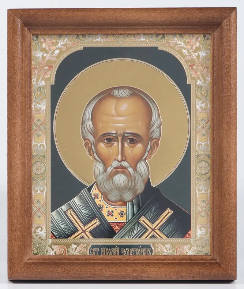 Icon in wooden frame №1 11×13 double embossing Nicholas the Wonderworker 29