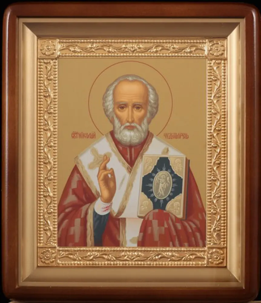 ხატი კიოტში 18×24 ფიგურული, ტემპერა, მოოქროვილი ჩარჩო ნიკოლოზ საკვირველთმოქმედი 1
