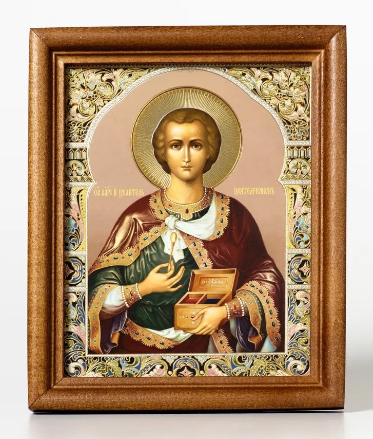 ხატი ხის ჩარჩოში №1 11×13 ორმაგი ტვიფრი პანტელეიმონი 5