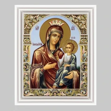 Icon in wooden frame №3 11×13 (white) double embossing Iveron Mother of God 6