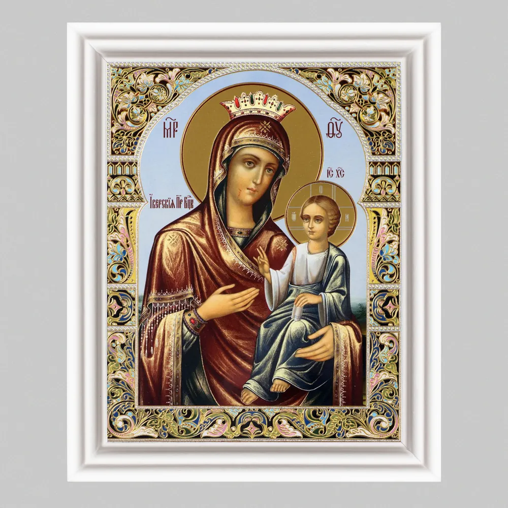 Icon in wooden frame №3 11×13 (white) double embossing Iveron Mother of God 6