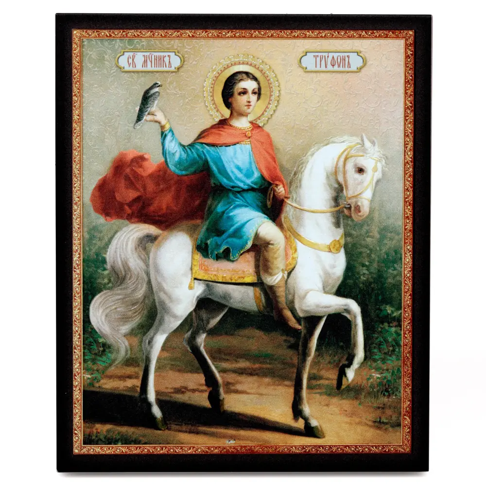 Icon on board 13×15 3D print, varnish Tryphon on horseback