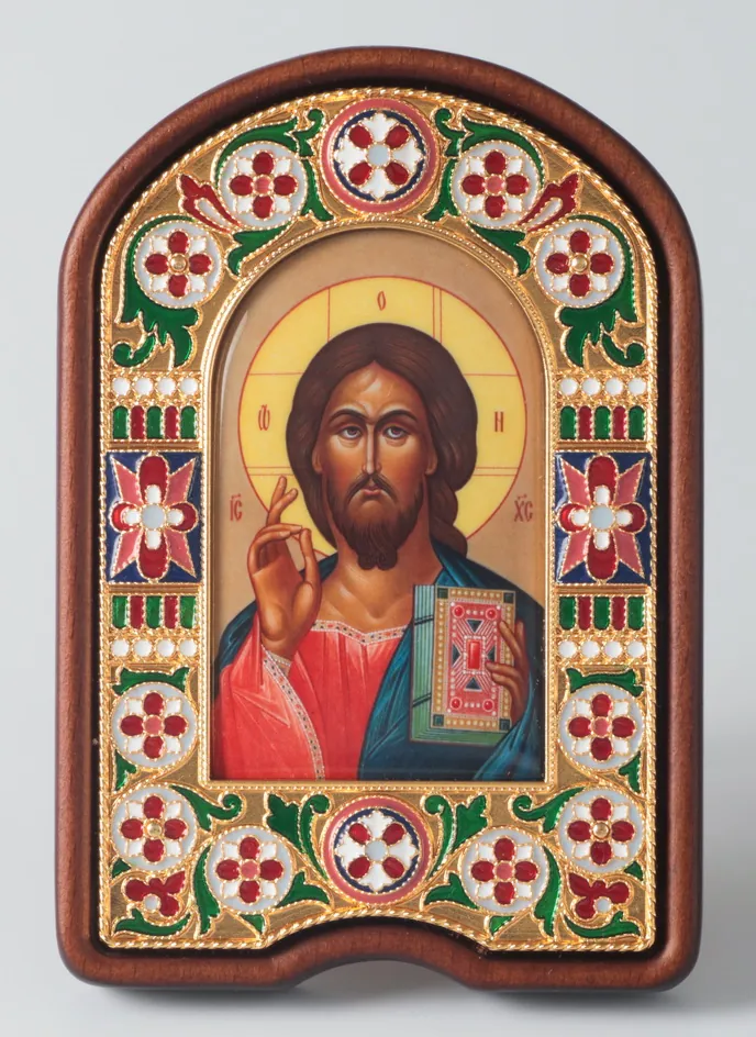 Name-day icon №2 electroforming, enamel, decal, in wooden frame / gilding, electrophoresis / the Lord Almighty