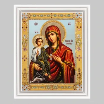 Icon in wooden frame №3 11×13 (white) double embossing Three-Handed 4