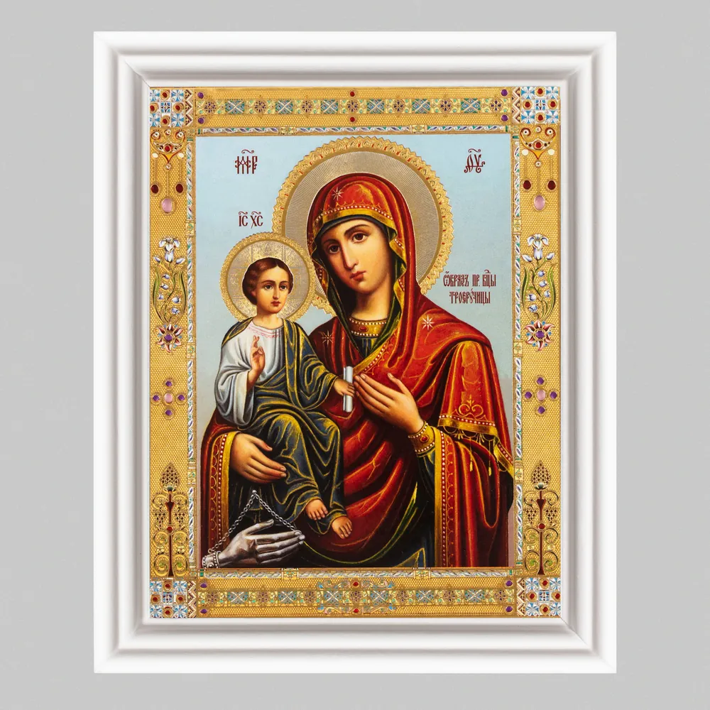 Icon in wooden frame №3 11×13 (white) double embossing Three-Handed 4