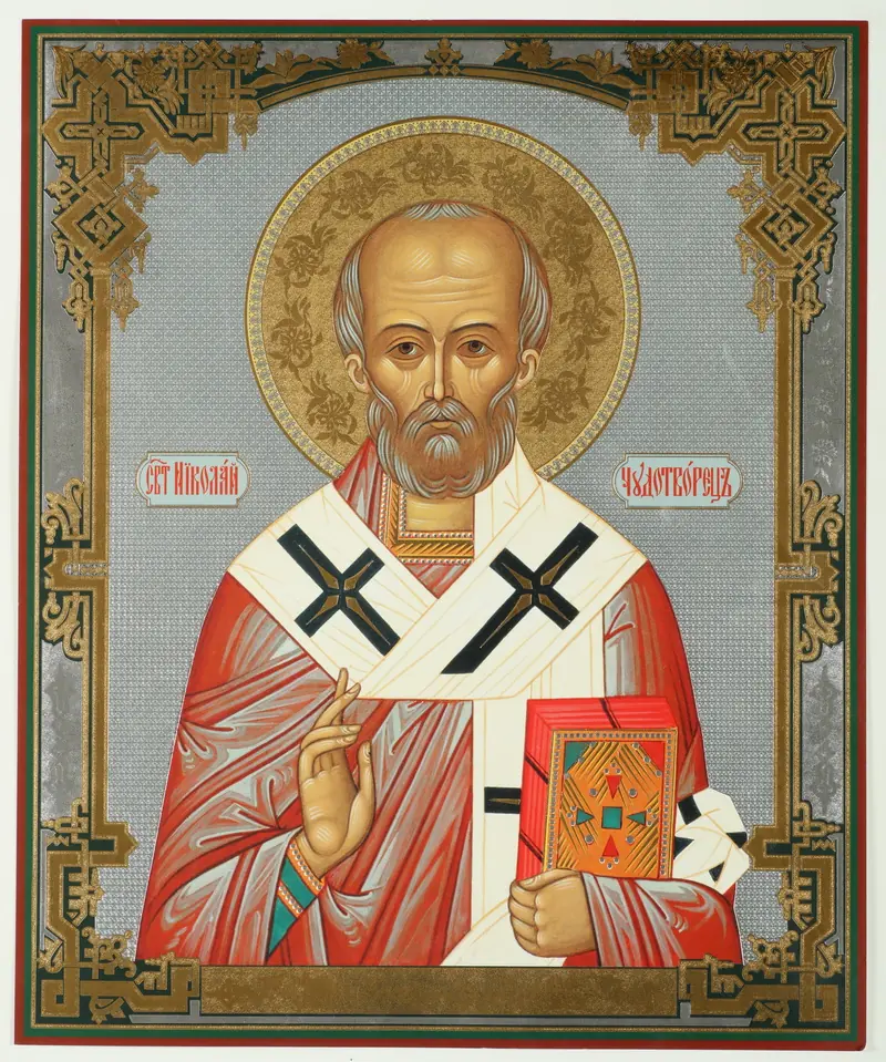 Icon on wooden panel 30×40 double embossing, chipboard, PVC Nicholas the Wonderworker 4