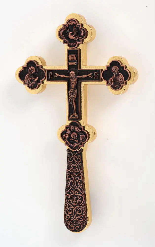 Cross for blessing water №2-3 electroformed patination gilding