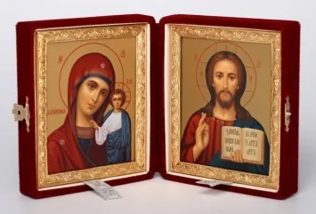 Folding icon in case 11×13 velvet, tempera, gilded frame Saviour-Kazan Mother of God 1