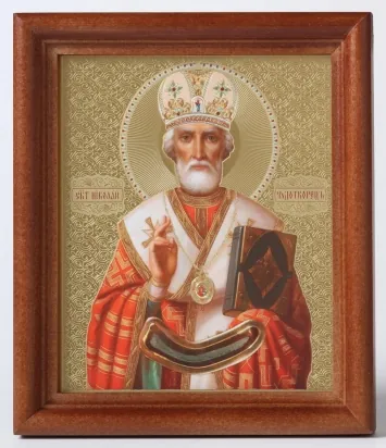 Icon in wooden frame №1 11×13 double embossing Nicholas the Wonderworker (recessed field)