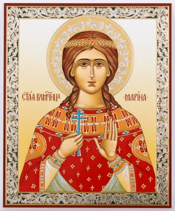 Icon on wooden panel 11×13 double embossing Marina of Antioch, Great Martyr (2)